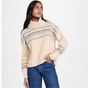 Madewell Cream and Gray Patterned Turtleneck Sweater